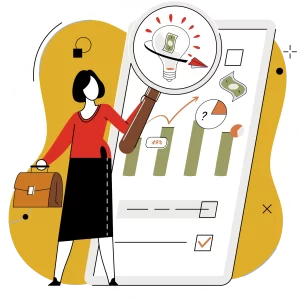 Asiantuntija tarkastelee tuloksia tableitnnäytöllä - piirroskuva