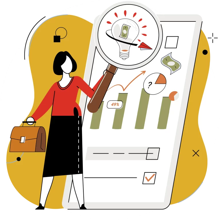 Asiantuntija tarkastelee tuloksia tableitnnäytöllä - piirroskuva